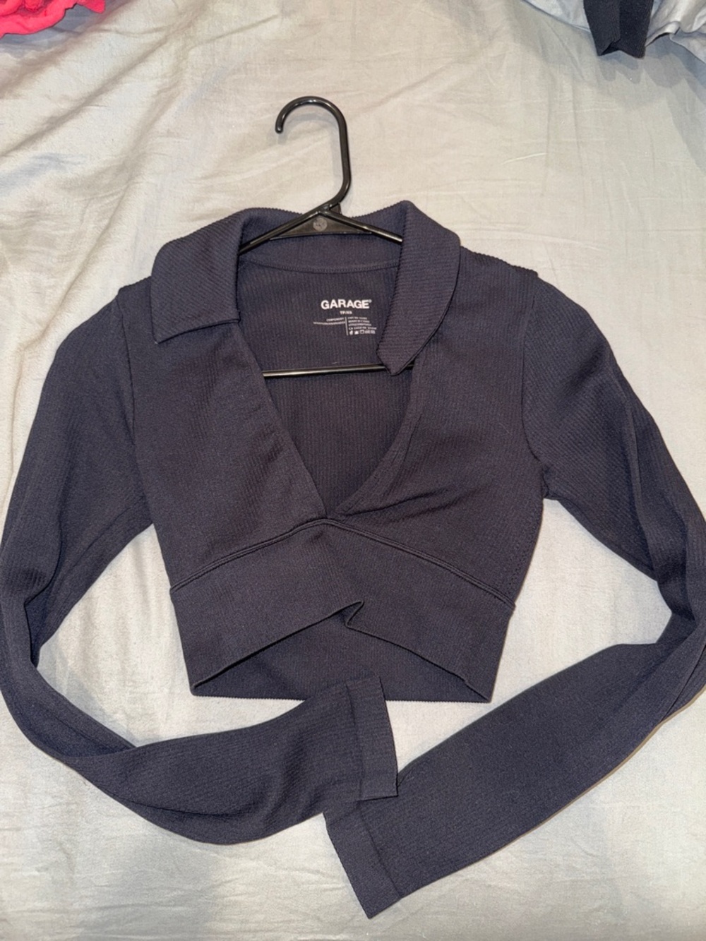 Garage Navy Long-Sleeve Cropped Wrap Top